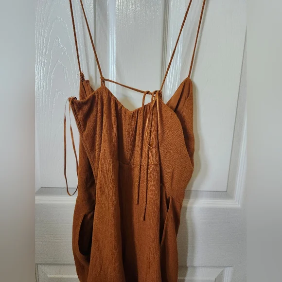 Abercrombie & Fitch Orange Tan Strappy Tie Short Romper M Tall - Picture 11 of 11